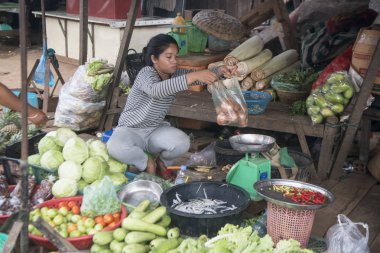 Kamboçya, Kampong Thom - Kasım, 2017: Kamboçya Preah Vihear şehir şehir gıda pazarında