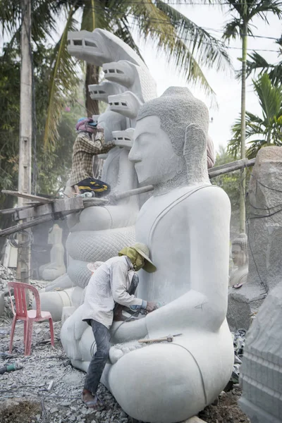 Cambodia Kampong Thom Novembro 2017 Buda Esculpir Fábrica Aldeia Kakaoh — Fotografia de Stock