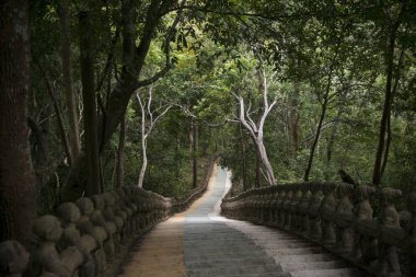 Merdiven ve yol bir Phnom Santuk tapınağın yakınlarında Kamboçya Kampong Thom şehir,