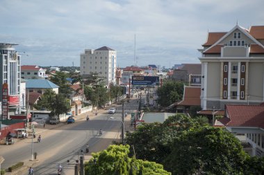 CAMBODIA, KAMPONG THOM - NOVEMBER, 2017: Mainroad in the city centre of Kampong Thom of Cambodia clipart