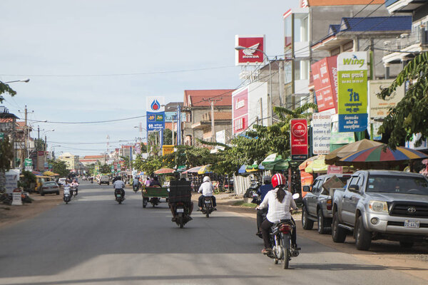 CAMBODIA, KAMPONG THOM - NOVEMBER, 2017: Mainroad in the city centre of Kampong Thom of Cambodia
