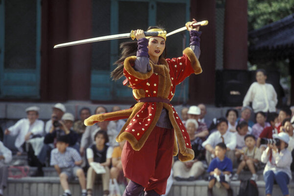 a traditional korean dance show in the city of Seoul in South Korea in EastAasia.  Southkorea, Seoul, May, 2006