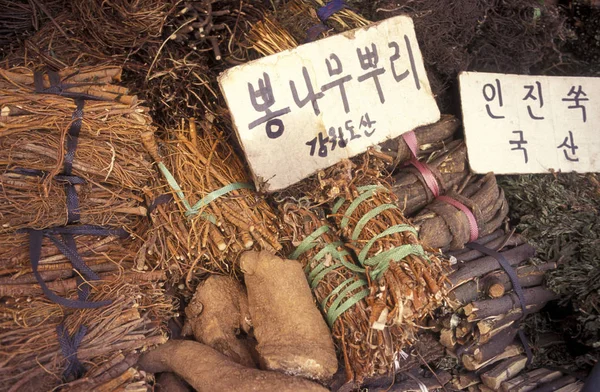 特別な木は Eastaasia 韓国のソウルの街の市場で薬 ソウル 2006 — ストック写真