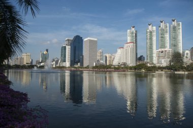 Southeastasia Tayland Bangkok şehir Ratchada Park'ta Ratchada Gölü manzarası. Tayland, Bangkok, Kasım, 2018