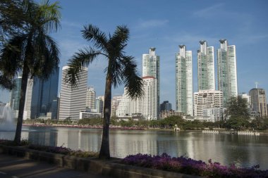 Southeastasia Tayland Bangkok şehir Ratchada Park'ta Ratchada Gölü manzarası. Tayland, Bangkok, Kasım, 2018