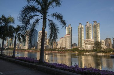 Southeastasia Tayland Bangkok şehir Ratchada Park'ta Ratchada Gölü manzarası. Tayland, Bangkok, Kasım, 2018