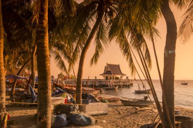 Lang Beach Halk Parkı Provinz Chonburi Tayland Bangsaen Town, Bang Saen sahilde balık tutma kumsalda. Tayland, Bangsaen, Kasım, 2018