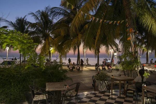 Tramonto Sulla Spiaggia Bang Saen Nella Città Bangsaen Nella Provinz — Foto Stock