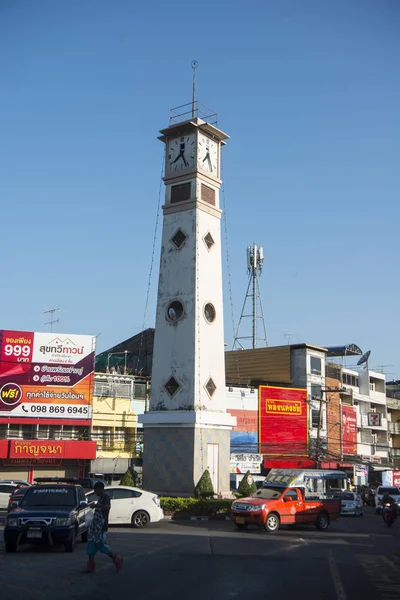 Torre Del Reloj Mercado Día Centro Ciudad Racha Provincia Chonburi — Foto de Stock