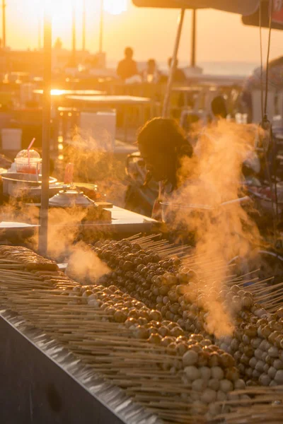 Langostinos Mercado Nocturno Calle Peatonal Costa Laemtan Playa Bang Saen — Foto de Stock