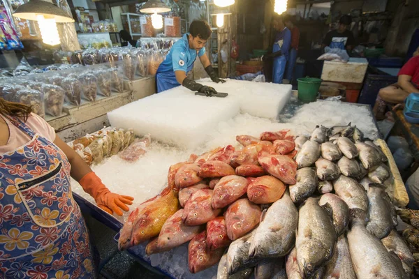 Provinz チョンブリ タイのパタヤの街のナクルア魚市場で魚介類や魚の市場で新鮮な魚 パタヤ 2018 — ストック写真