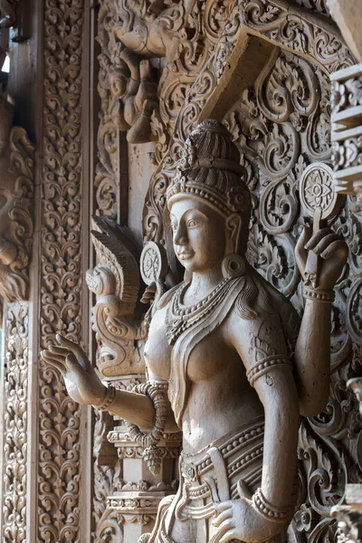 Wood Carving Work Wood Sanctuary Truth Temple City Pattaya Provinz — Stock Photo, Image