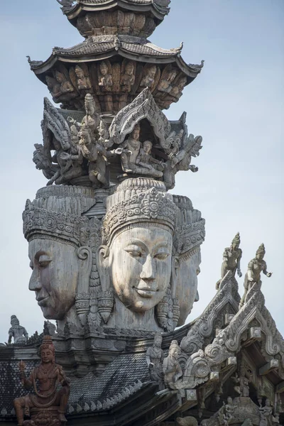 Trabajo Tallado Madera Santuario Verdad Templo Madera Ciudad Pattaya Provincia — Foto de Stock