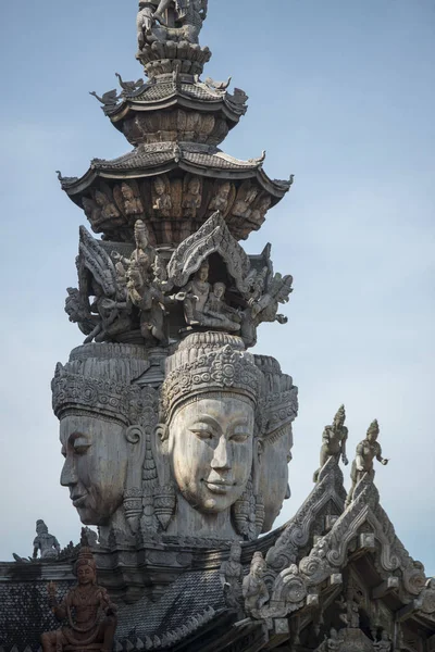 Trabajo Tallado Madera Santuario Verdad Templo Madera Ciudad Pattaya Provincia — Foto de Stock
