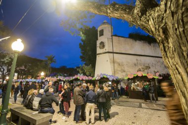 palacio de Sao Lourenco, avenida Arriaga Festa da Flor veya bahar çiçek Festivali Funchal Şehir Adası Madeira Portekiz Atlantik Okyanusu. Madeira, Funchal, Nisan, 2018