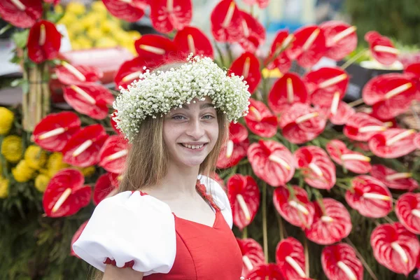 Women Dressed Colorful Clothes Festa Flor Spring Flower Festival City — Stock Photo, Image