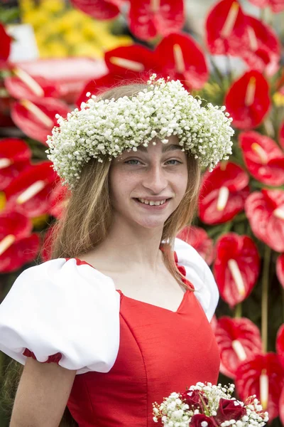 Kvinnor Klädda Färgglada Kläder Festa Flor Eller Spring Flower Festival — Stockfoto