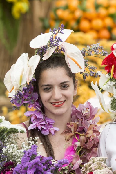 Femmes Vêtues Vêtements Colorés Festa Flor Festival Des Fleurs Printemps — Photo