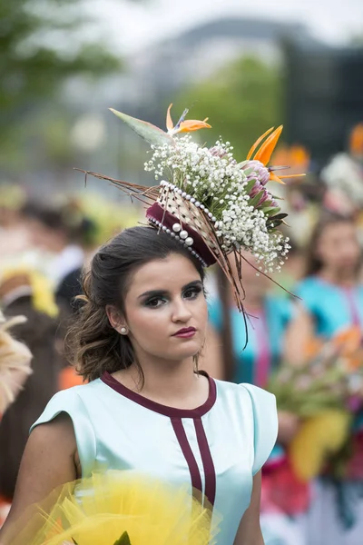 Vrouwen Gekleed Kleurrijke Kleding Aan Het Festa Flor Spring Flower — Stockfoto