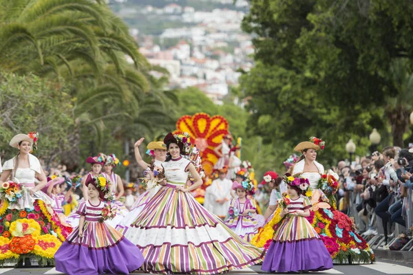Women Dressed Colorful Clothes Festa Flor Spring Flower Festival City — Stock Photo, Image