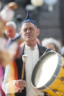 bir traditonal madeira folklor müzik grubu s Festa da Flor veya bahar çiçek Festivali Funchal Şehir Adası Madeira Portekiz Atlantik Okyanusu. Madeira, Funchal, Nisan, 2018