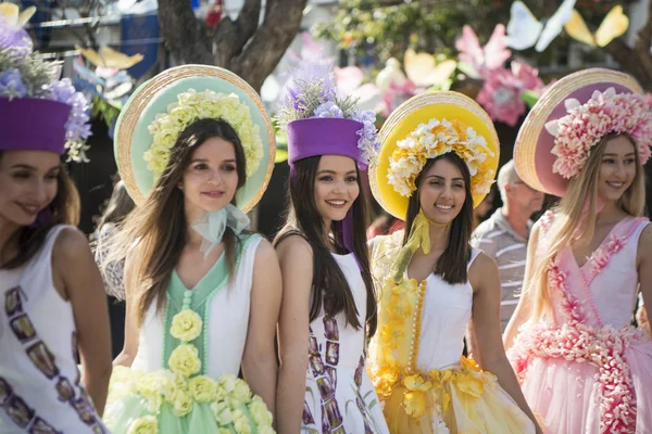 Women Dressed Colorful Clothes Festa Flor Spring Flower Festival City — Stock Photo, Image