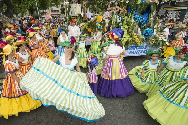 Donne Vestite Con Abiti Colorati Alla Festa Flor Festa Dei — Foto Stock