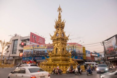 Kuzey Tayland 'daki Chiang Rai şehrindeki saat kulesi. Tayland, Chiang Rai, Kasım 2019