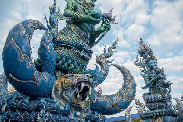 Temple Bleu Wat Rong Suea Ten Dans Ville Chiang Rai — Photo