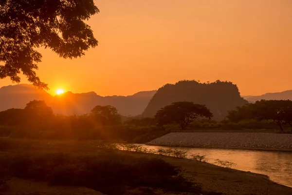 Landscae Západ Slunce Řeky Mae Nam Kok Městě Chiang Rai — Stock fotografie