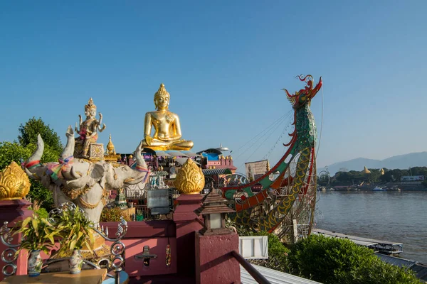 Giant Buddha Dragon Boat Temple Mekong River Town Sop Ruak — Stock Photo, Image