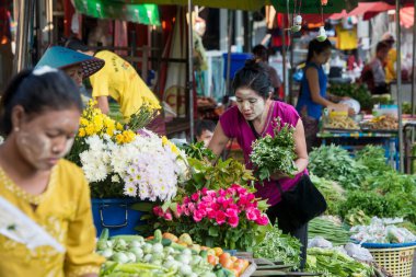 Tahiland 'ın Tak ilindeki Mae Sot kasabasındaki pazardaki çiçek pazarında. Tayland, Mae Sot, Kasım 2019 