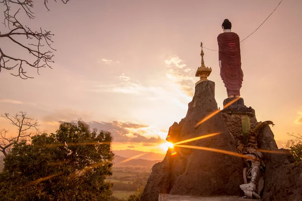 Temple Shrine Monk Myanmar Top Rock Thailand Myanmar Border Phra — Stock Photo, Image