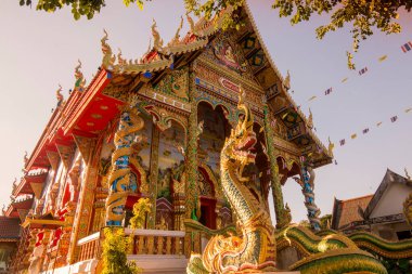 Wat Hua Wiang, Tayland 'ın Chiang Raii şehrindeki Chiang Khong kasabasında. Tayland, Chiang Khong, Kasım 2019