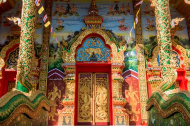 Wat Hua Wiang, Tayland 'ın Chiang Raii şehrindeki Chiang Khong kasabasında. Tayland, Chiang Khong, Kasım 2019