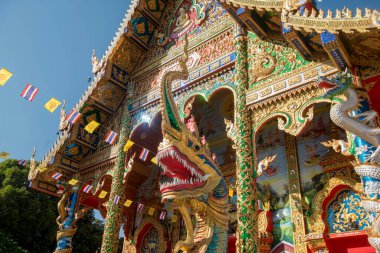 Wat Hua Wiang, Tayland 'ın Chiang Raii şehrindeki Chiang Khong kasabasında. Tayland, Chiang Khong, Kasım 2019