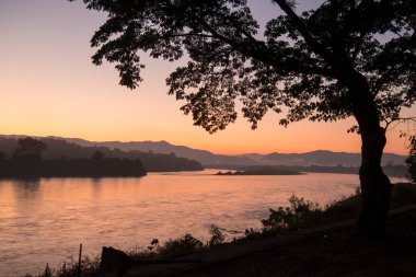 Tayland 'ın Chiang Raii şehrindeki Chiang Khong kasabasındaki Mekong Nehri' nin manzarası. Tayland, Chiang Khong, Kasım 2019