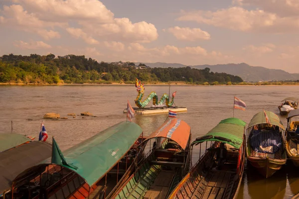 Naga Dragon Boat Pier Mekong River Town Chiang Khong Province — Stock Photo, Image