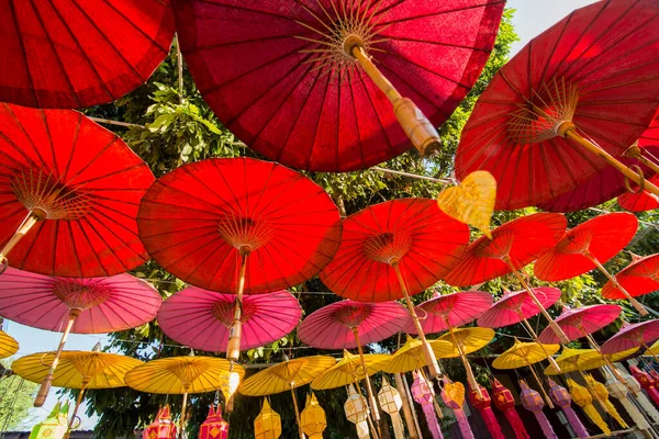 Umrellas Wat Phra Kaew Chiang Khong Ciudad Chiang Khong Provincia — Foto de Stock