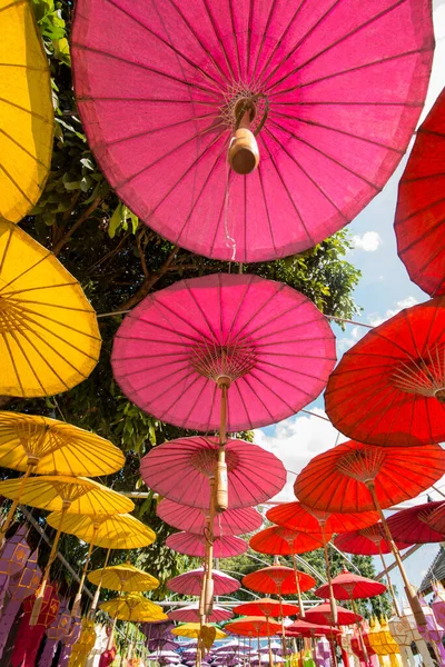 Umrellas Wat Phra Kaew Chiang Khong Ciudad Chiang Khong Provincia — Foto de Stock