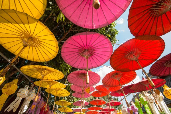 Umrellas Wat Phra Kaew Chiang Khong Ciudad Chiang Khong Provincia — Foto de Stock