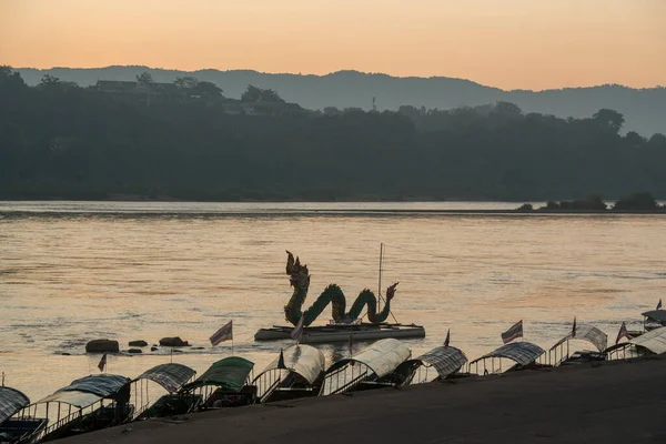 Dragão Naga Cais Barco Rio Mekong Cidade Chiang Khong Província — Fotografia de Stock