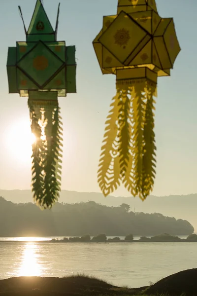 Santuario Nel Paesaggio Presso Fiume Mekong Nella Città Chiang Khong — Foto Stock