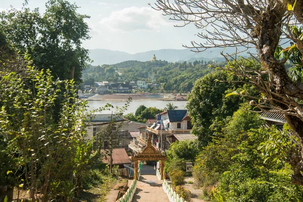 Vista Rio Mekong Fronteira Com Chiang Khong Tailândia Partir Wat — Fotografia de Stock