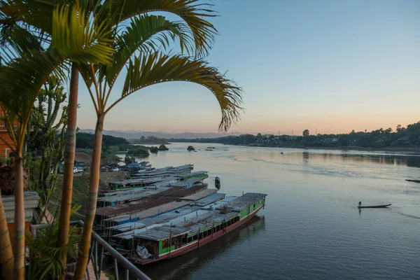 Jetée Bateau Village Huay Xay Laos Fleuve Mékong Depuis Vue — Photo