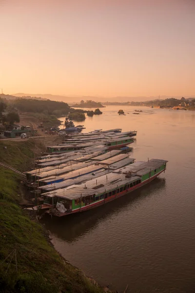 Cais Barco Vila Huay Xai Lao Rio Mekong Vista Lao — Fotografia de Stock