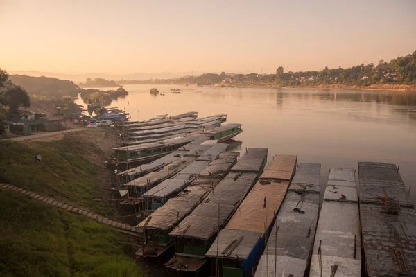 Cais Barco Vila Huay Xai Lao Rio Mekong Vista Lao — Fotografia de Stock