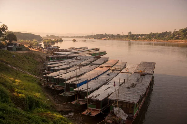 Muelle Del Barco Pueblo Huay Xai Lao Río Mekong Desde — Foto de Stock