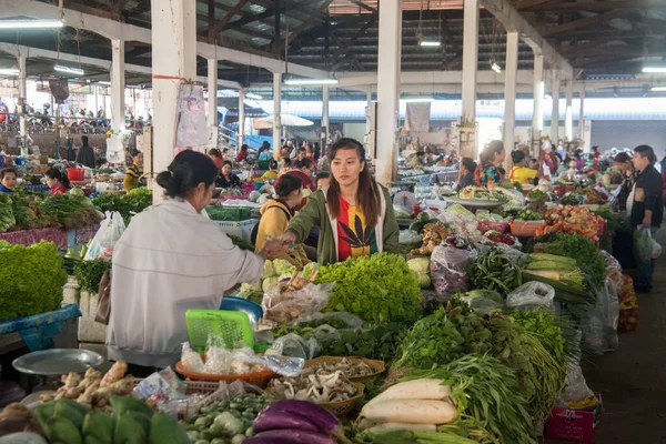 Grönsak Matmarknaden Byn Huay Xai Lao Vid Floden Mekong Från — Stockfoto