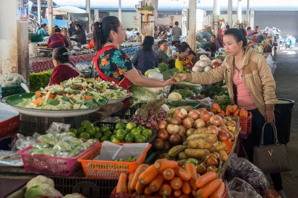 Vegetable Food Market Village Huay Xai Lao Mekong River View — Stock Photo, Image